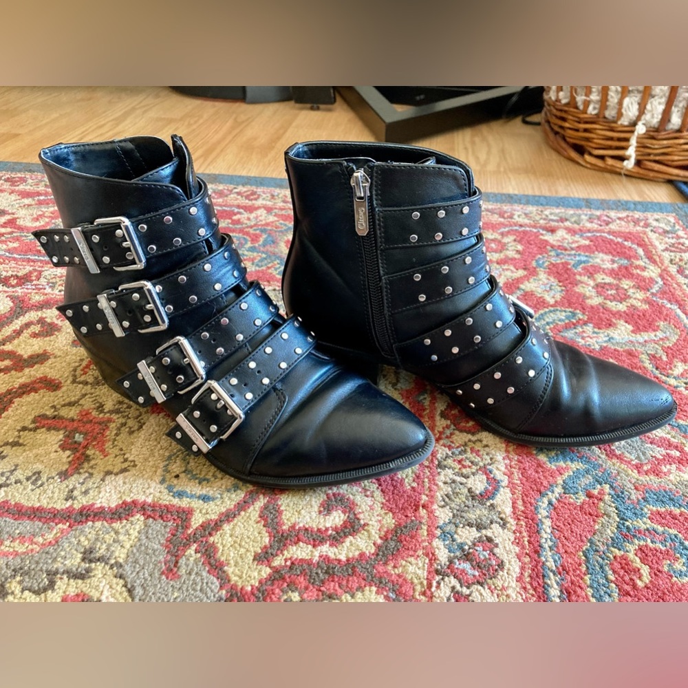 Circus by Sam Edelman Black Buckle Studded Ankle Boots Size 6